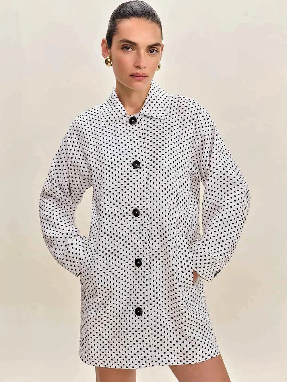 Reformation Irene Linen Jacket Polka Dot Linen Jacket in White & Black Size L,